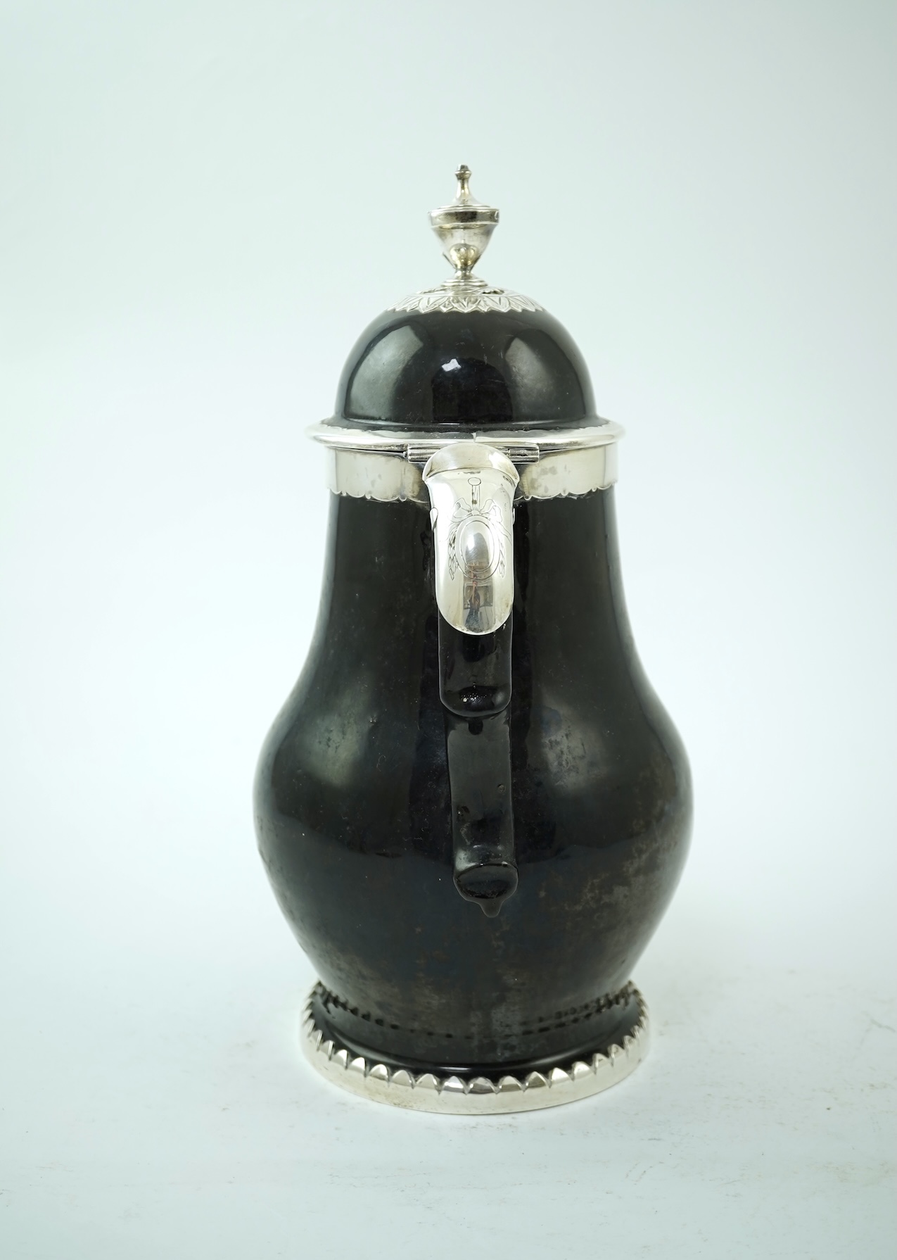 A Belgian silver mounted terre noire de Namur coffee pot, 18th century